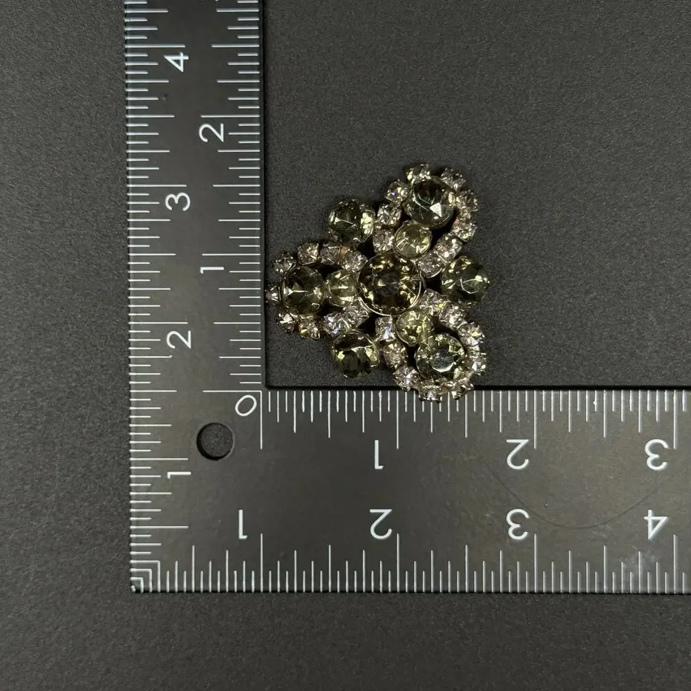 Vintage Smokey Gray Rhinestone Retro Brooch Silver Tone‎ Cluster Sparkle Pin